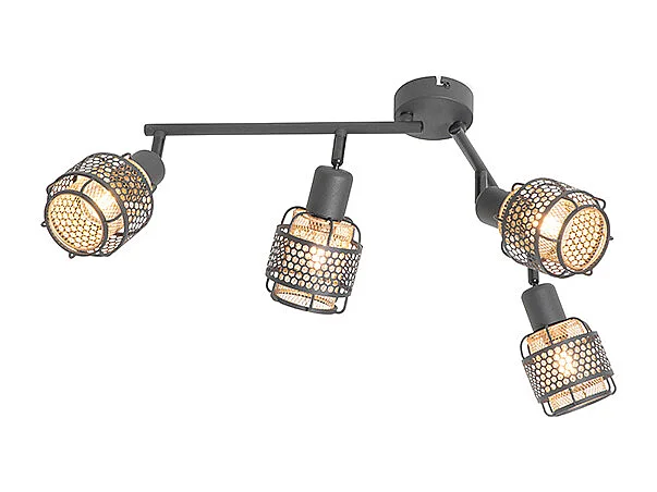 Plafonnier design noir avec or 4 lumières oblong - Noud