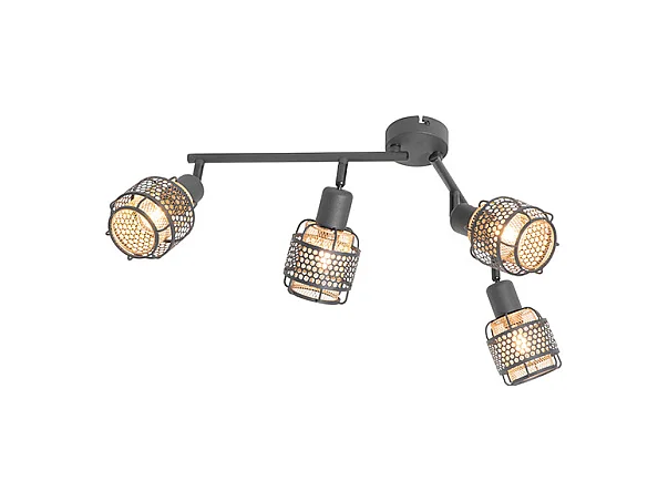 Plafonnier design noir avec or 4 lumières oblong - Noud