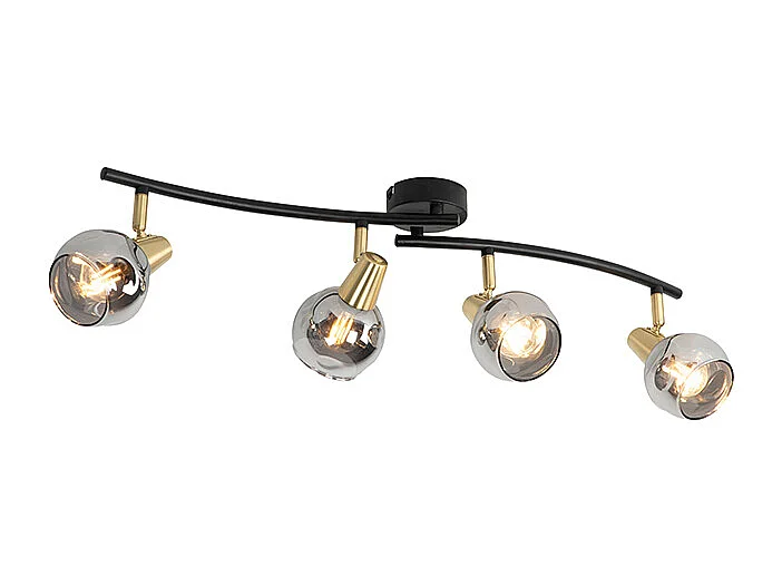 Plafonnier Art Déco doré avec verre fumé 4 lumières - Vidro