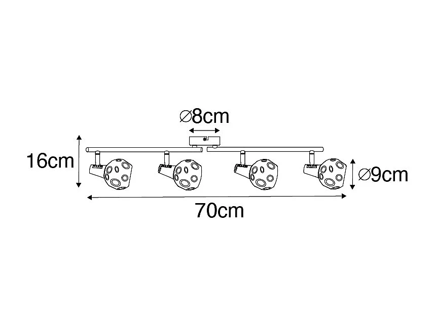 Plafonnier Art Déco doré avec verre fumé 4 lumières - Vidro