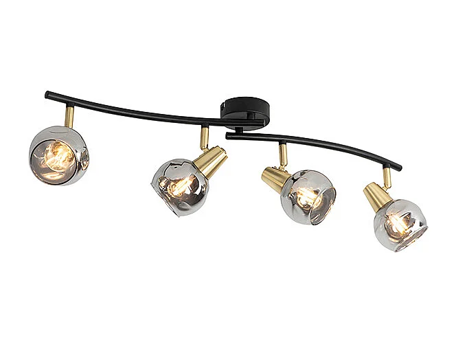 Plafonnier Art Déco doré avec verre fumé 4 lumières - Vidro