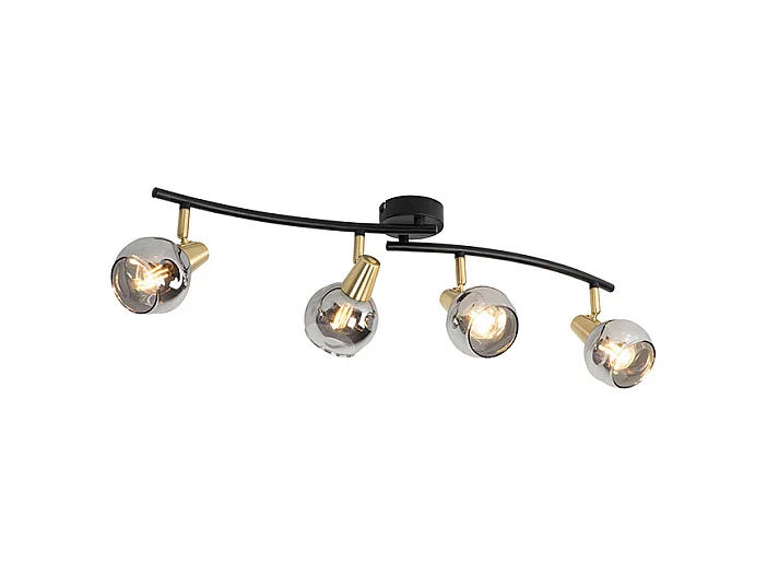 Plafonnier Art Déco doré avec verre fumé 4 lumières - Vidro