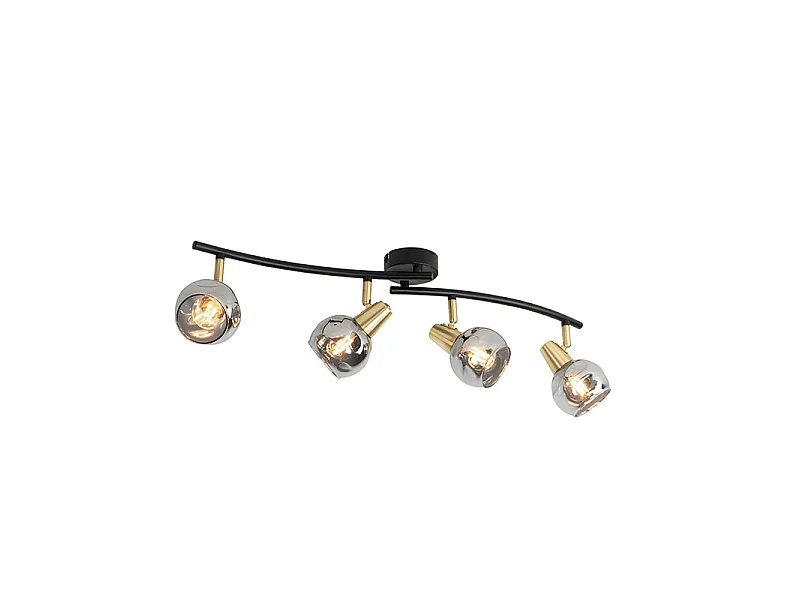 Plafonnier Art déco doré avec verre fumé 4 lumières - Vidro