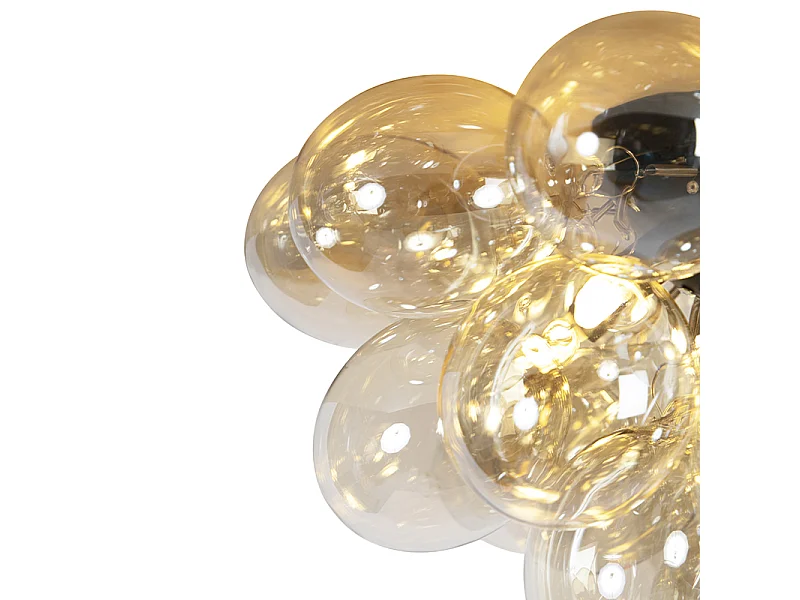 Plafonnier design noir avec verre ambre 6 lampes - Uvas