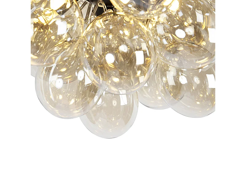 Plafonnier design noir avec verre ambre 6 lampes - Uvas