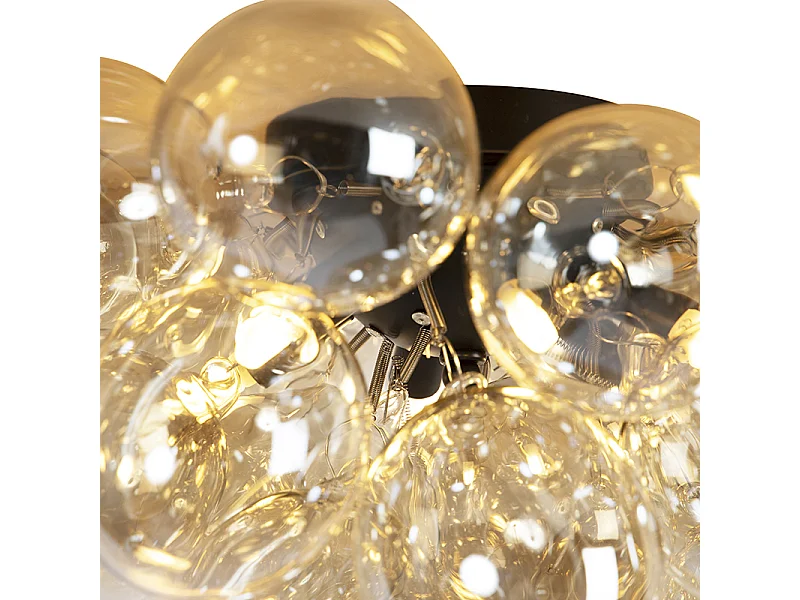 Plafonnier design noir avec verre ambre 6 lampes - Uvas