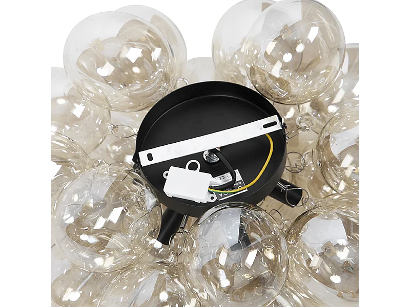 Plafonnier design noir avec verre ambre 6 lampes - Uvas
