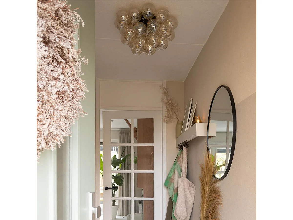 Plafonnier design noir avec verre ambre 6 lumières - Uvas