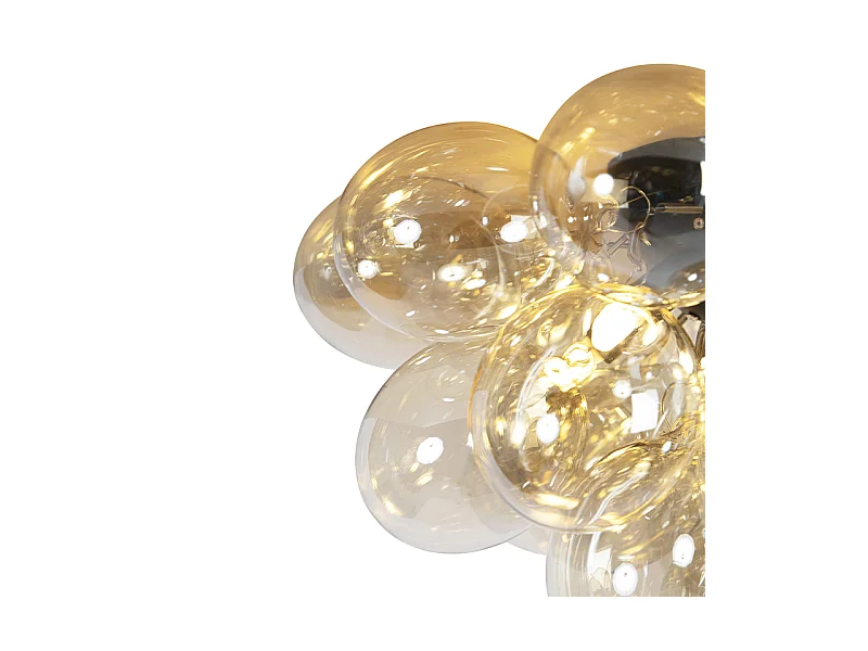 Plafonnier design noir avec verre ambre 6 lampes - Uvas