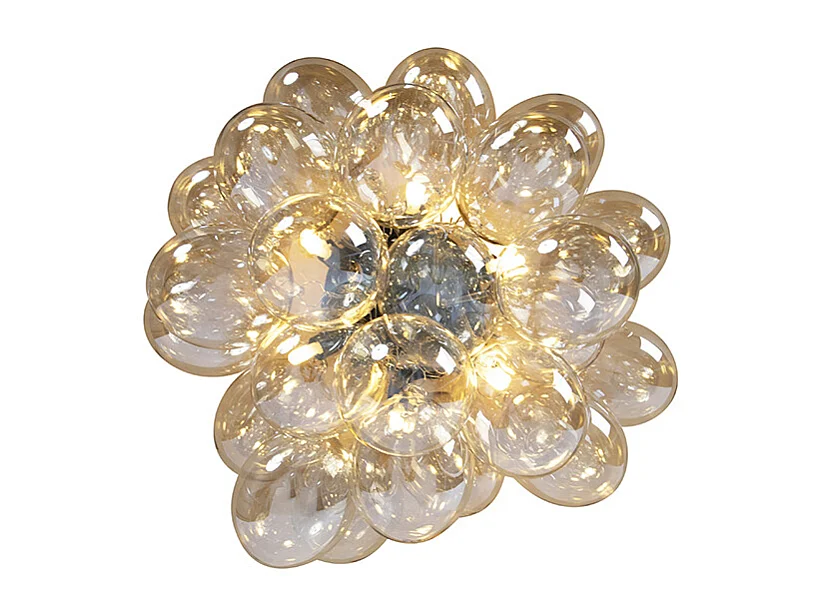 Plafonnier design noir avec verre ambre 6 lumières - Uvas