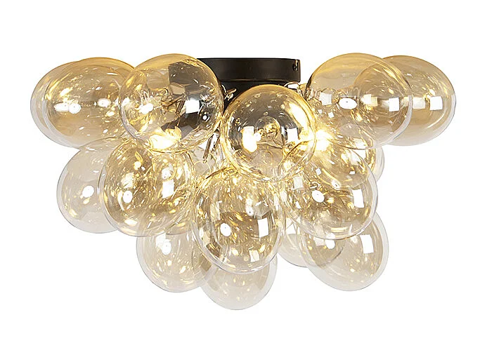 Plafonnier design noir avec verre ambre 6 lumières - Uvas