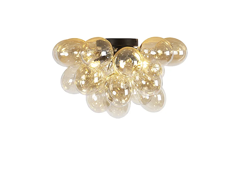 Plafonnier design noir avec verre ambre 6 lumières - Uvas