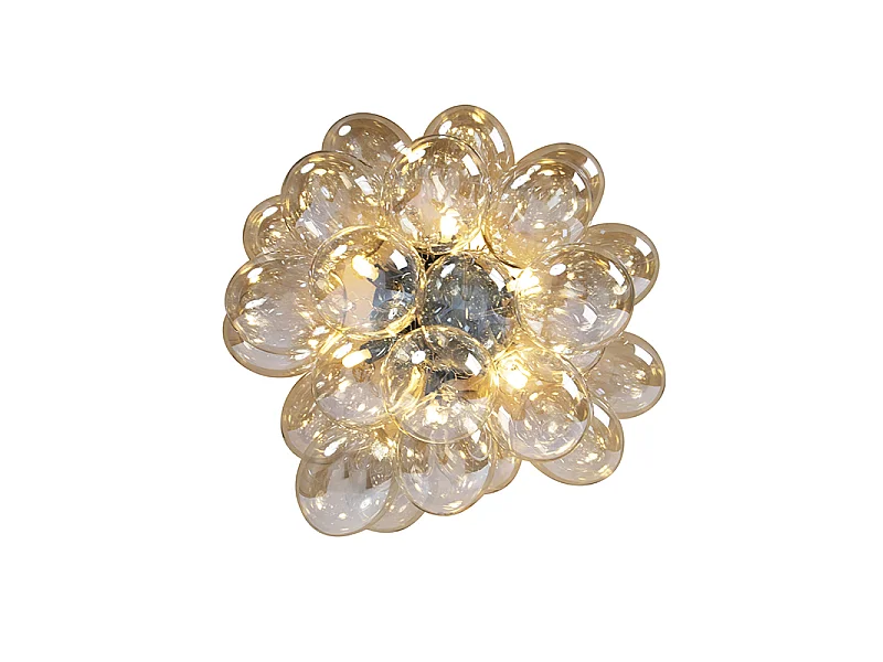 Plafonnier design noir avec verre ambre 6 lumières - Uvas