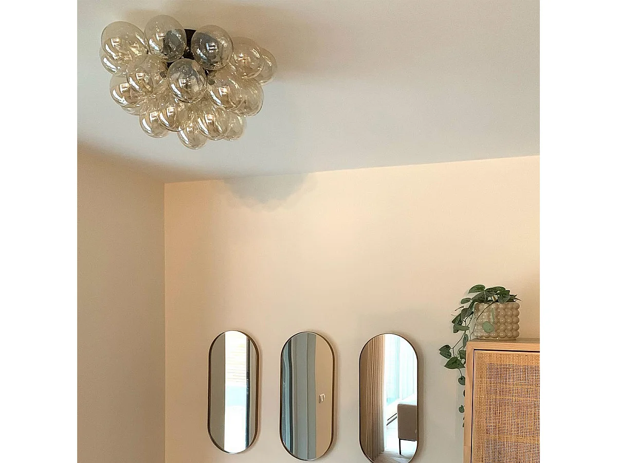 Plafonnier design noir avec verre ambre 6 lumières - Uvas