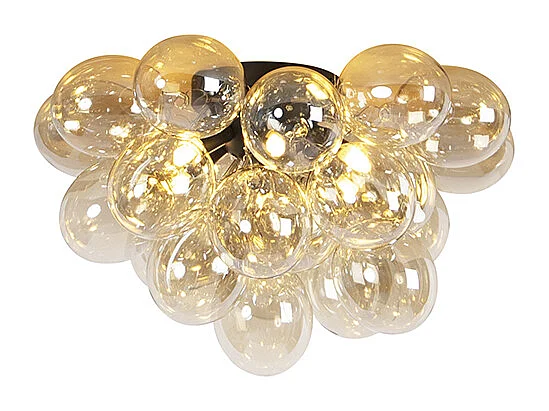 Plafonnier design noir avec verre ambre 6 lumières - Uvas
