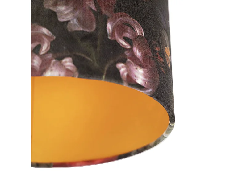 Plafonnier avec abat-jour en velours à fleurs avec or 25 cm - Combi noir