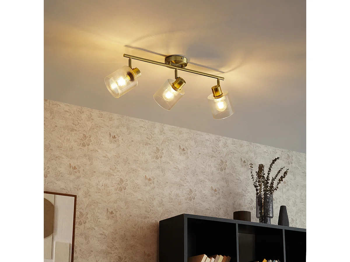 Plafonnier spot doré avec verre 3 lumières orientables - Laura