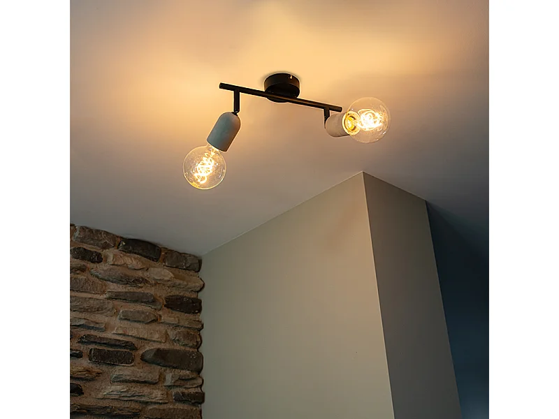 Spot industriel noir avec béton 2 lumières - Pedra