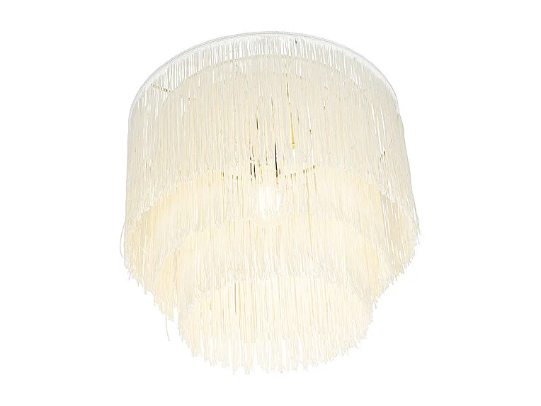 Plafonnier oriental doré avec abat-jour crème à franges - Franxa