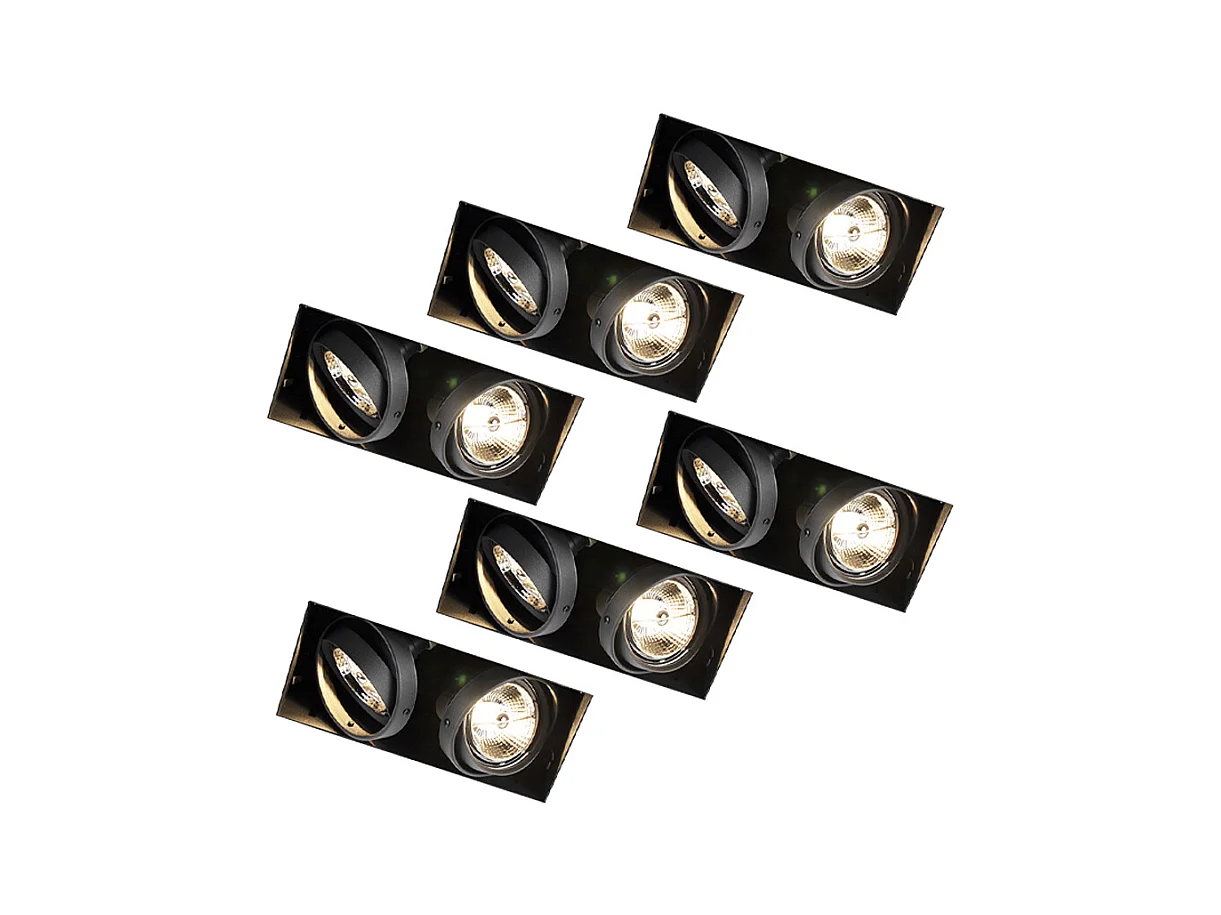 Lot de 6 spots encastrés noirs GU10 AR70 sans bordure 2 lumières - Oneon