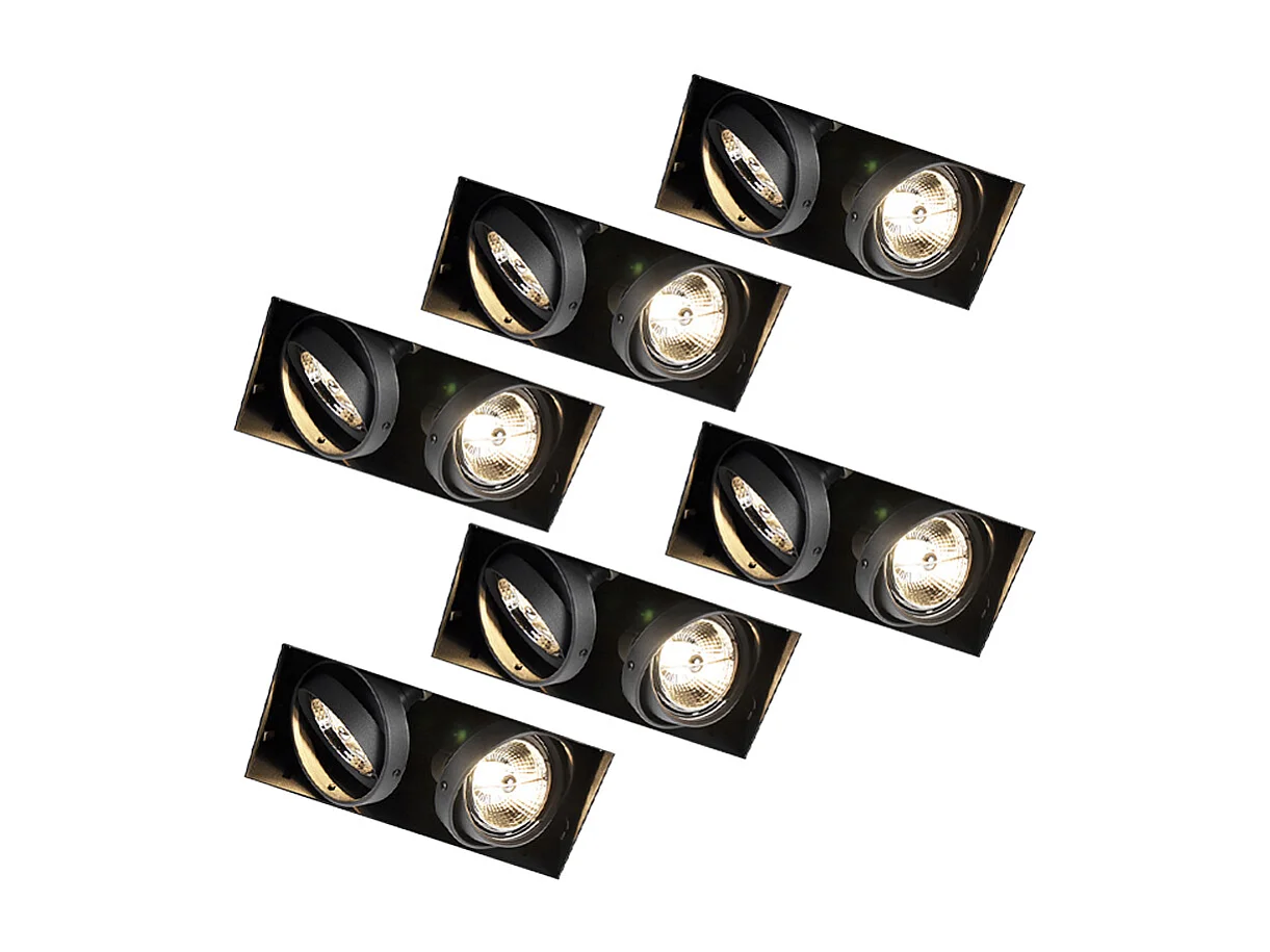 Lot de 6 spots encastrés noirs GU10 AR70 sans bordure 2 lumières - Oneon