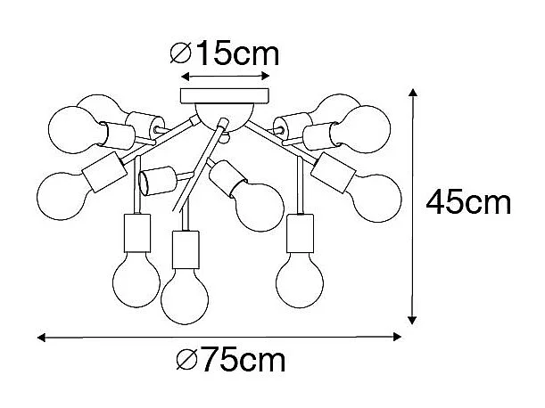 Plafonnier design noir avec or 12 lumières - Juul
