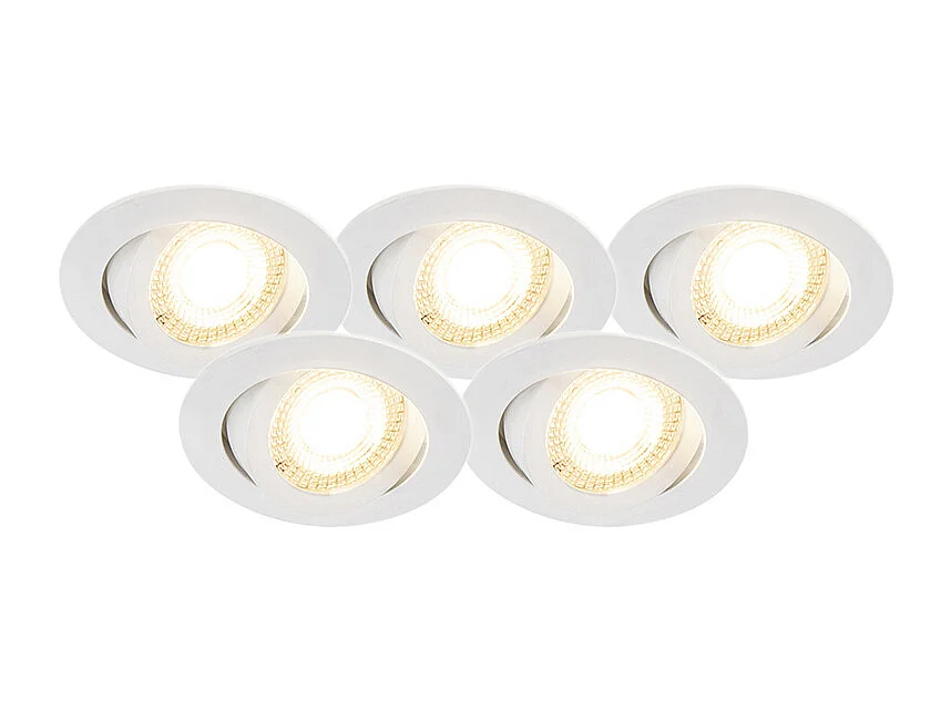 Lot de 5 spots encastrés blancs avec LED à 3 niveaux de luminosité - Mio