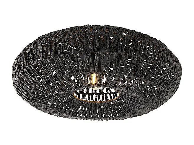 Plafonnier rétro noir corde 50cm - Lina