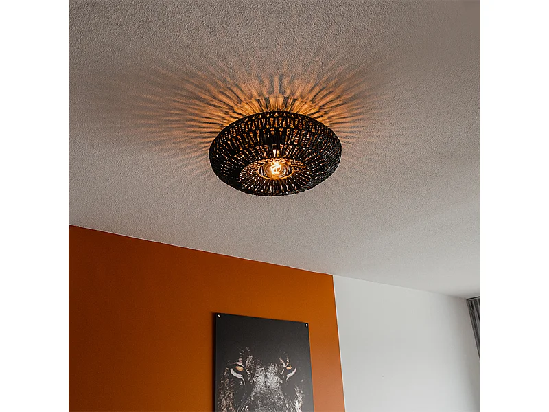 Plafonnier rétro noir corde 50cm - Lina