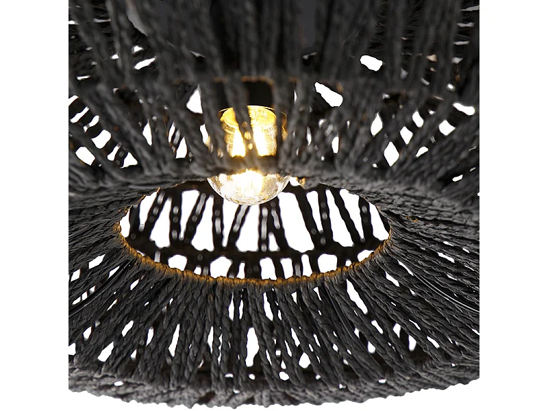 Plafonnier rétro noir corde 50cm - Lina
