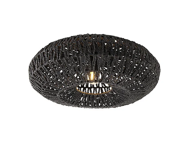 Plafonnier rétro noir corde 50cm - Lina