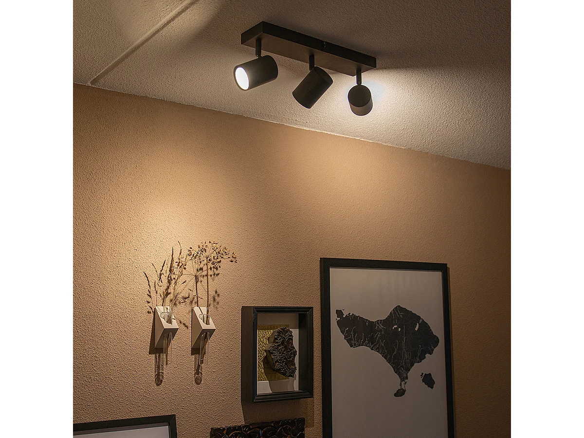 Plafonnier moderne noir 3 lumières orientable rectangulaire - JEANA