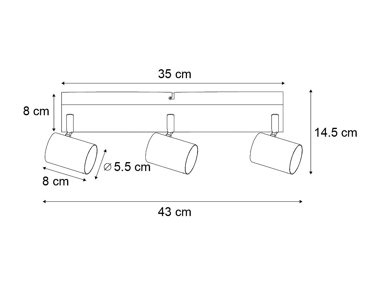 Plafonnier moderne noir 3 lumières réglable rectangulaire - Jeana
