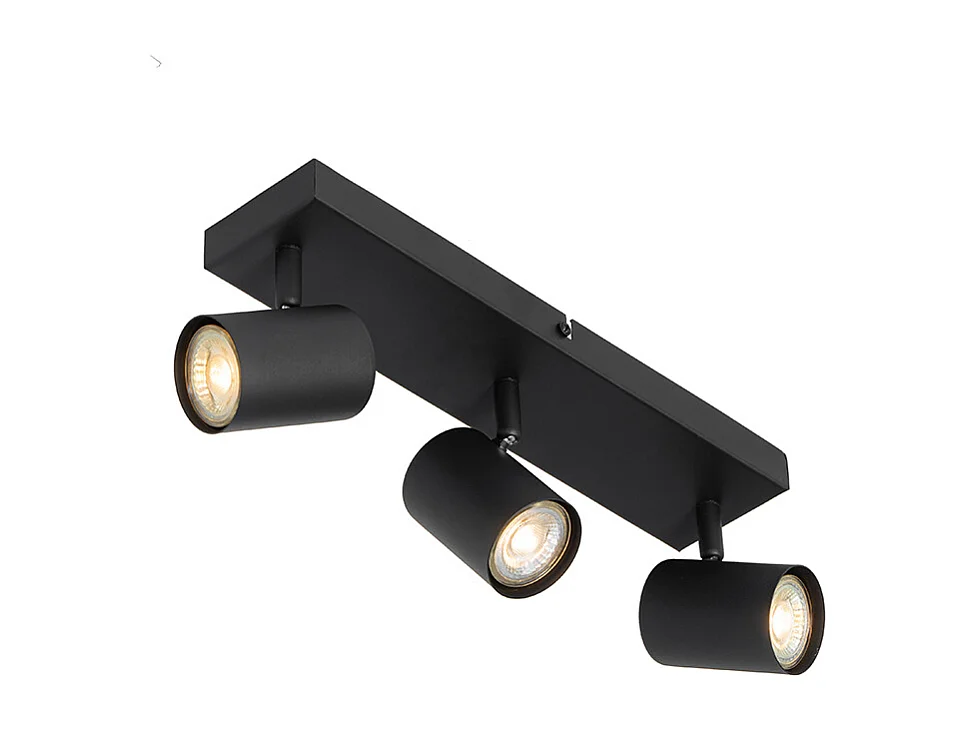 Plafonnier moderne noir 3 lumières réglable rectangulaire - Jeana