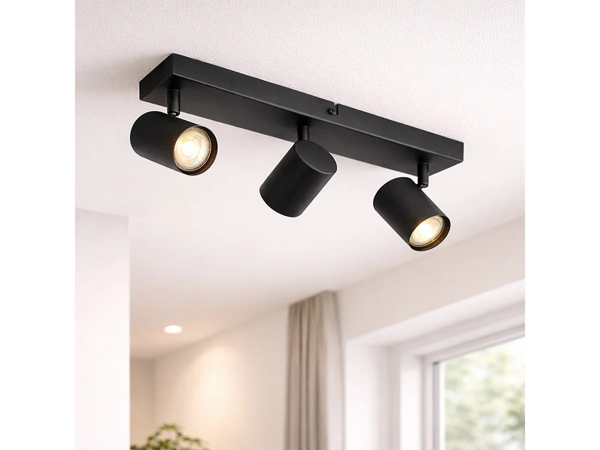 Plafonnier moderne noir 3 lumières réglable rectangulaire - Jeana