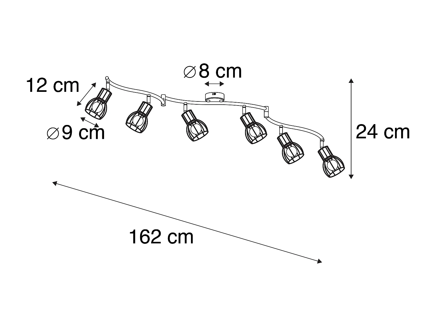 Spot de plafond moderne noir 145 cm 6 lumières - Botu