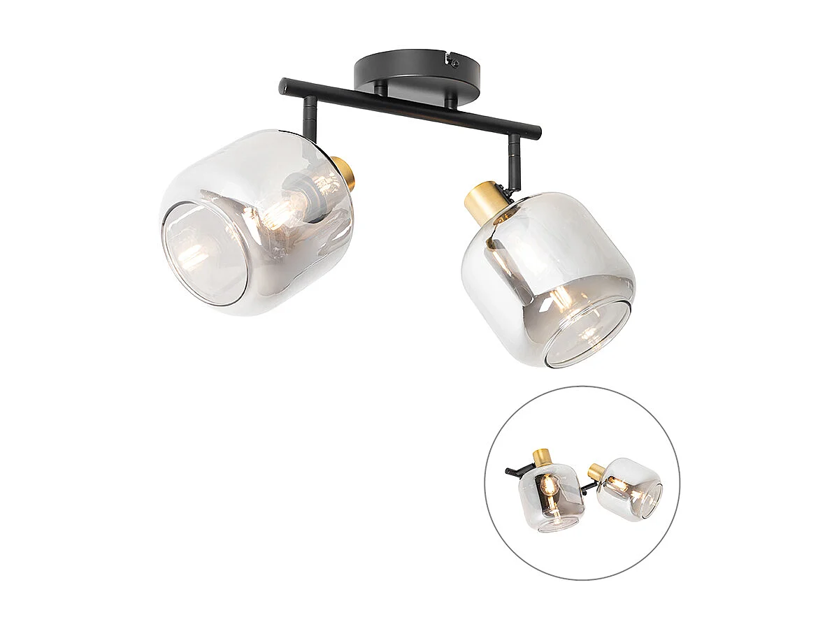 Spot de plafond noir / or avec verre fumé 2 lumières - Zuzanna