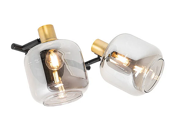 Spot de plafond noir / or avec verre fumé 2 lumières - Zuzanna