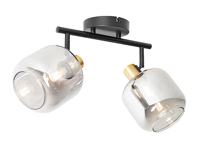 Spot de plafond noir avec doré et verre fumé 2 lumières - Zuzanna
