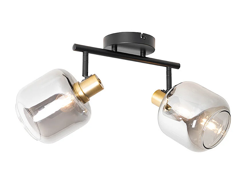 Spot de plafond noir avec doré et verre fumé 2 lumières - Zuzanna