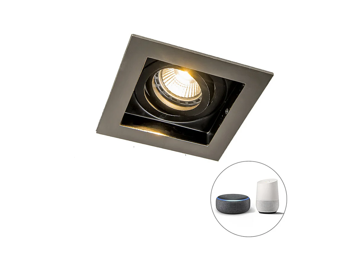 Spot encastrable intelligent acier avec source lumineuse Wifi GU10 - Carree