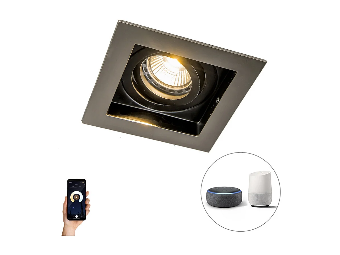 Spot encastrable intelligent acier avec source lumineuse Wifi GU10 - Carree