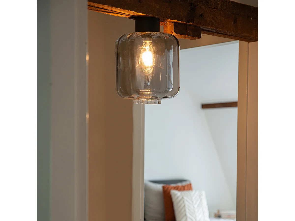 Plafonnier design noir avec verre fumé - Qara