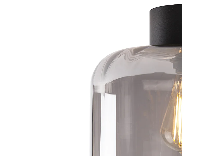 Plafonnier design noir avec verre fumé - Qara