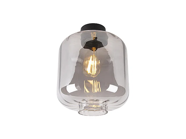 Plafonnier design noir avec verre fumé - Qara