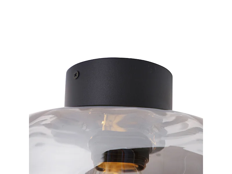 Plafonnier design noir avec verre fumé - Qara