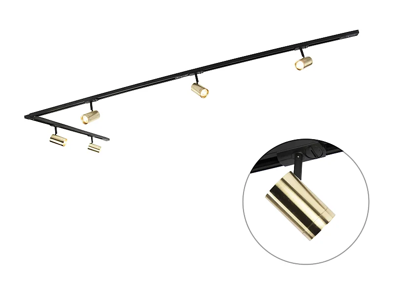 Système sur rail avec 5 spots monophasé noir avec or - Jeana