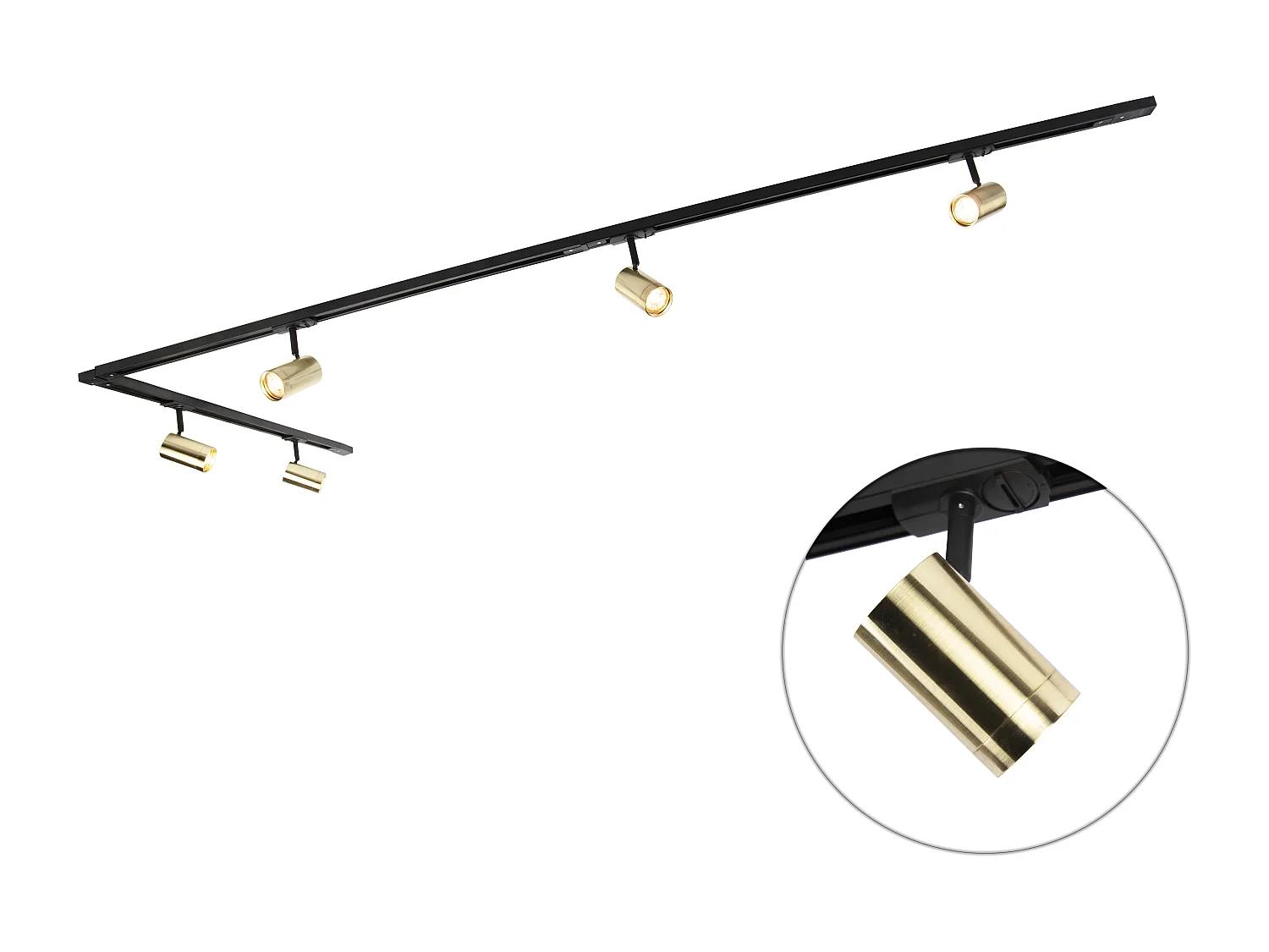 Système sur rail avec 5 spots monophasé noir avec or - Jeana