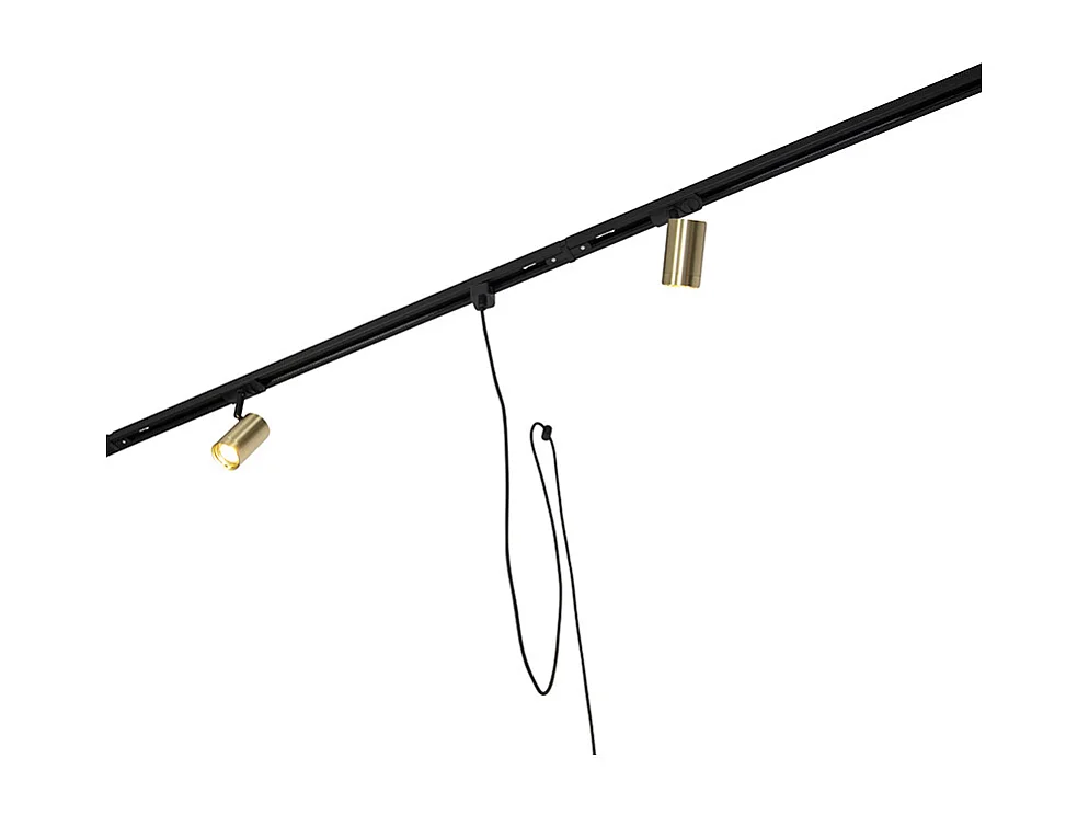 Système sur rail monophasé avec 3 spots et 3 suspensions dorées - Cavalux Jeana