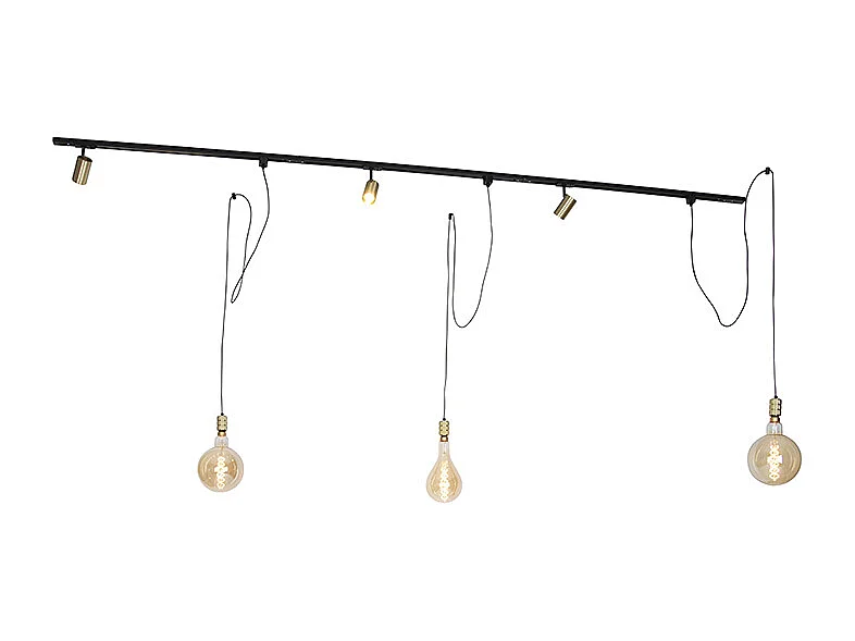 Système sur rail monophasé avec 3 spots et 3 suspensions dorées - Cavalux Jeana
